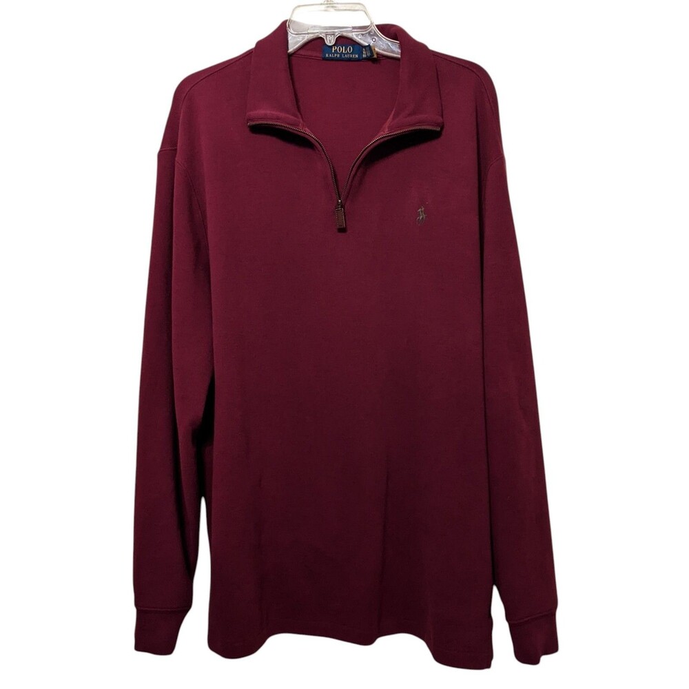 POLO RALPH LAUREN Men Quarter Zip Cotton Knit Shirt Maroon XL